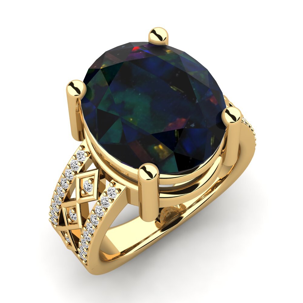 18k Oro Amarillo Opalo Negro Anillo Jorgelina