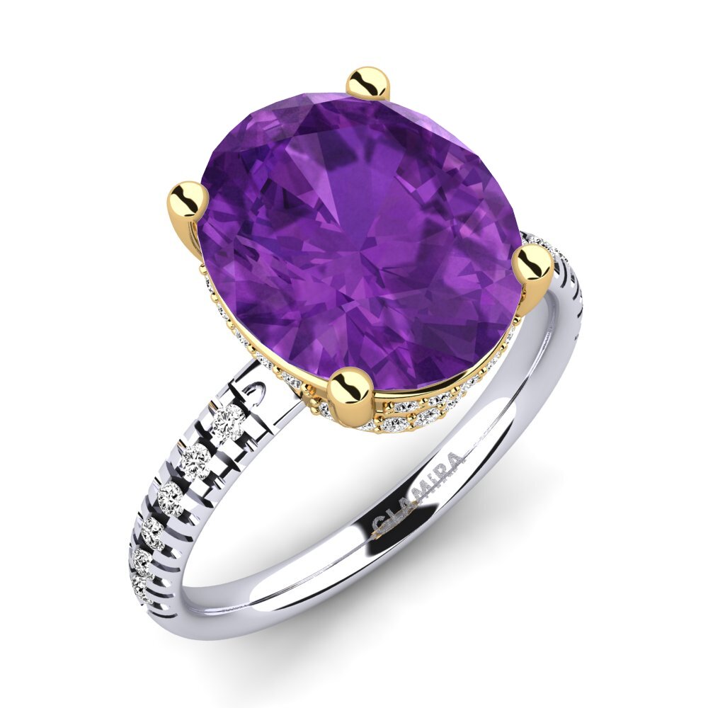 14k Oro Blanco & Amarillo Amatista Anillo Josafina
