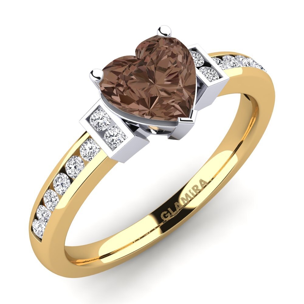 14ct Yellow & White Gold Smoky Quartz Engagement Ring Josephine