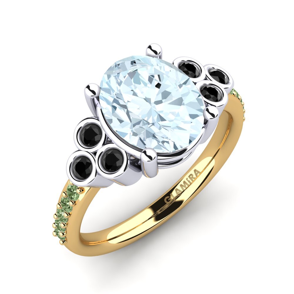 14ct Yellow & White Gold Aquamarine Engagement Ring Joulaya