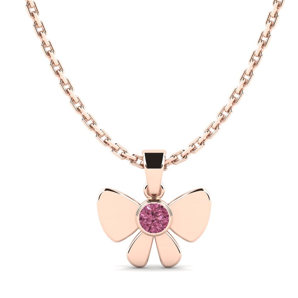 14k Oro Rosa Rodolita de Granito Colgante para Niño Jove