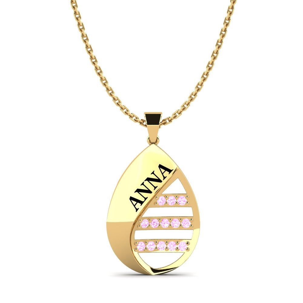 14k Oro Amarillo Zafiro Rosado Colgante de Mujer Judie