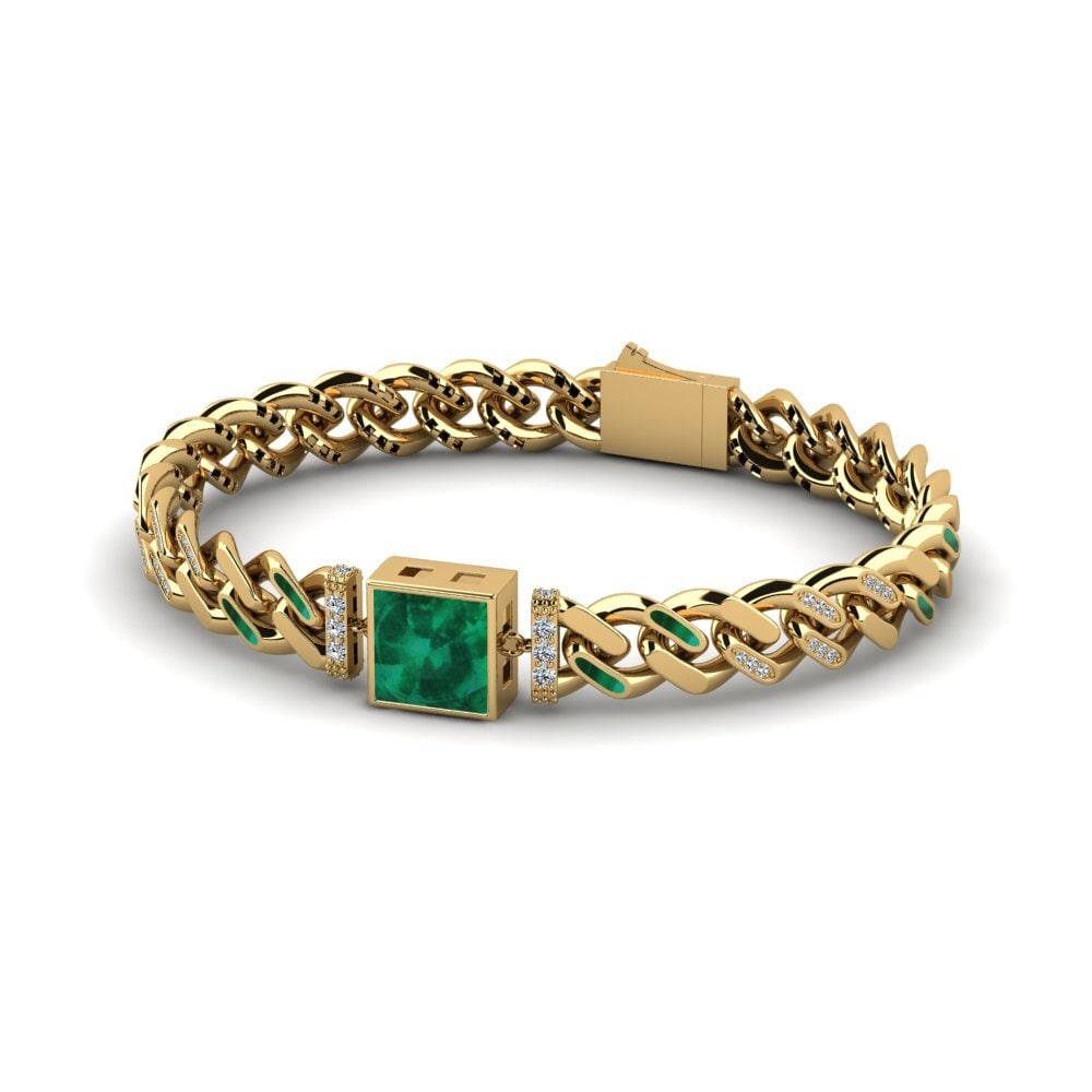 14k Oro Amarillo Esmeralda Pulsera de Mujer Juft