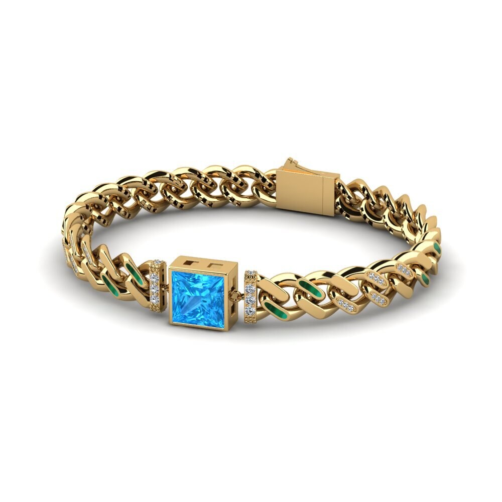 14k Oro Amarillo Topacio azul Pulsera de Mujer Juft