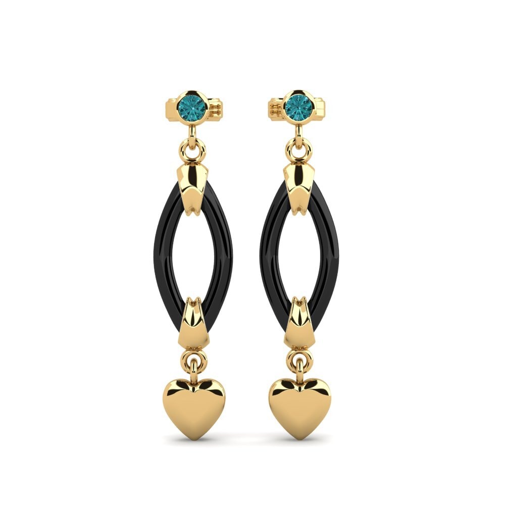9ct Yellow Gold Blue Diamond Women's Earring Juliano