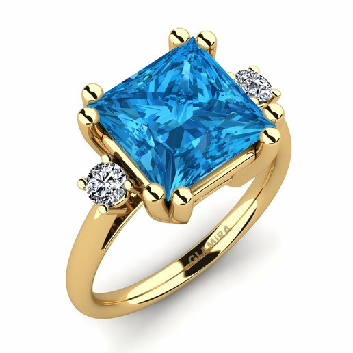 Ring Julisha 585 Yellow Gold & Blue Topaz & Swarovski Crystal