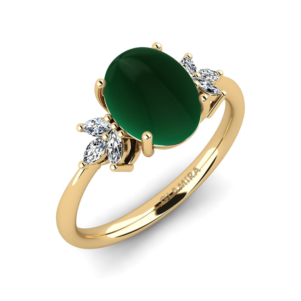 Or Jaune 18k Émeraude Cabochon Bague Juss