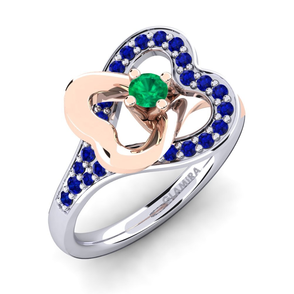 14K Wit & Rood Goud Smaragd Verlovingsring Kailyn 0.1 crt