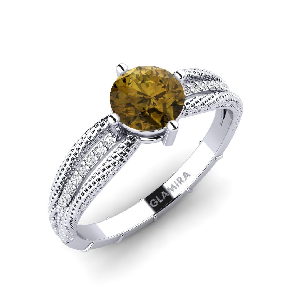 White Silver Brown Zircon Engagement Ring Kali