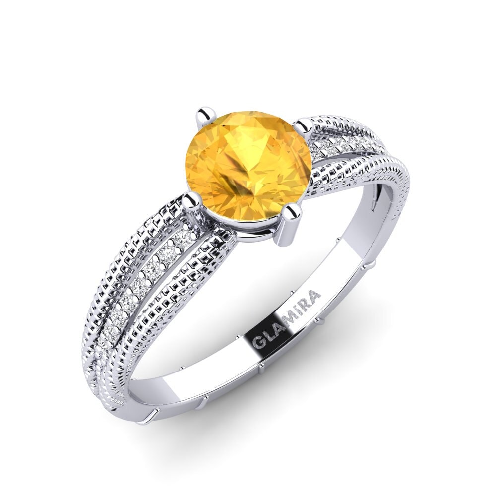 White Silver Citrine Engagement Ring Kali