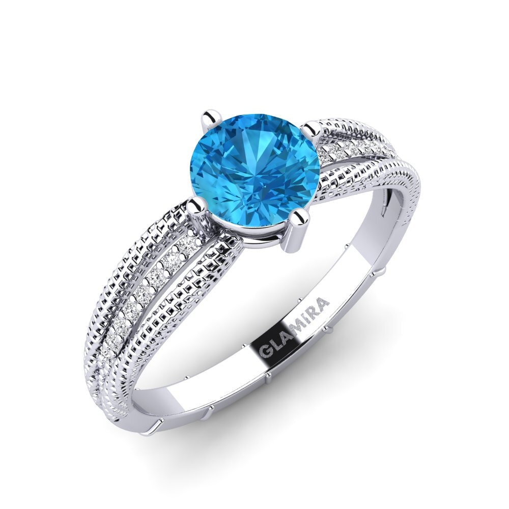18ct White Gold Blue Topaz Engagement Ring Kali