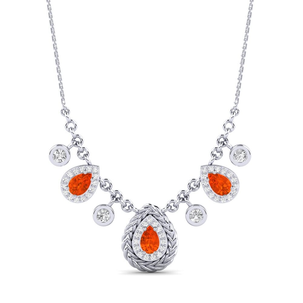 9ct White Gold Fire Opal Women's Necklace Kalipay