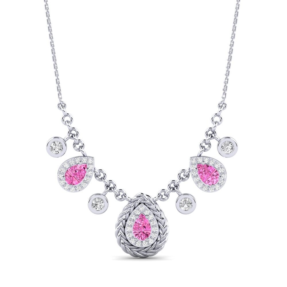 9ct White Gold Pink Topaz Women's Necklace Kalipay