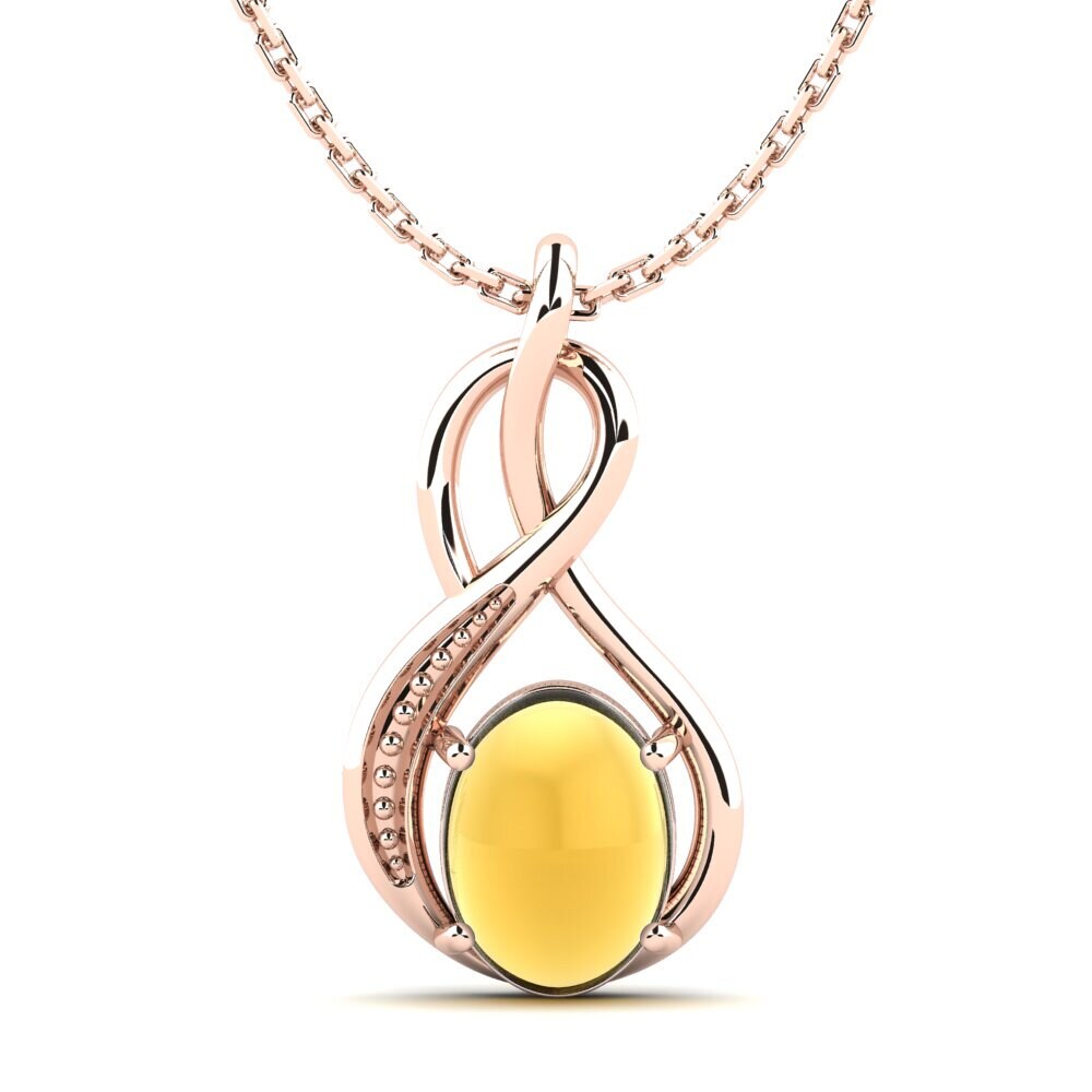 14k Oro Rosa Citrino Cabujón Colgante de Mujer Kallesta