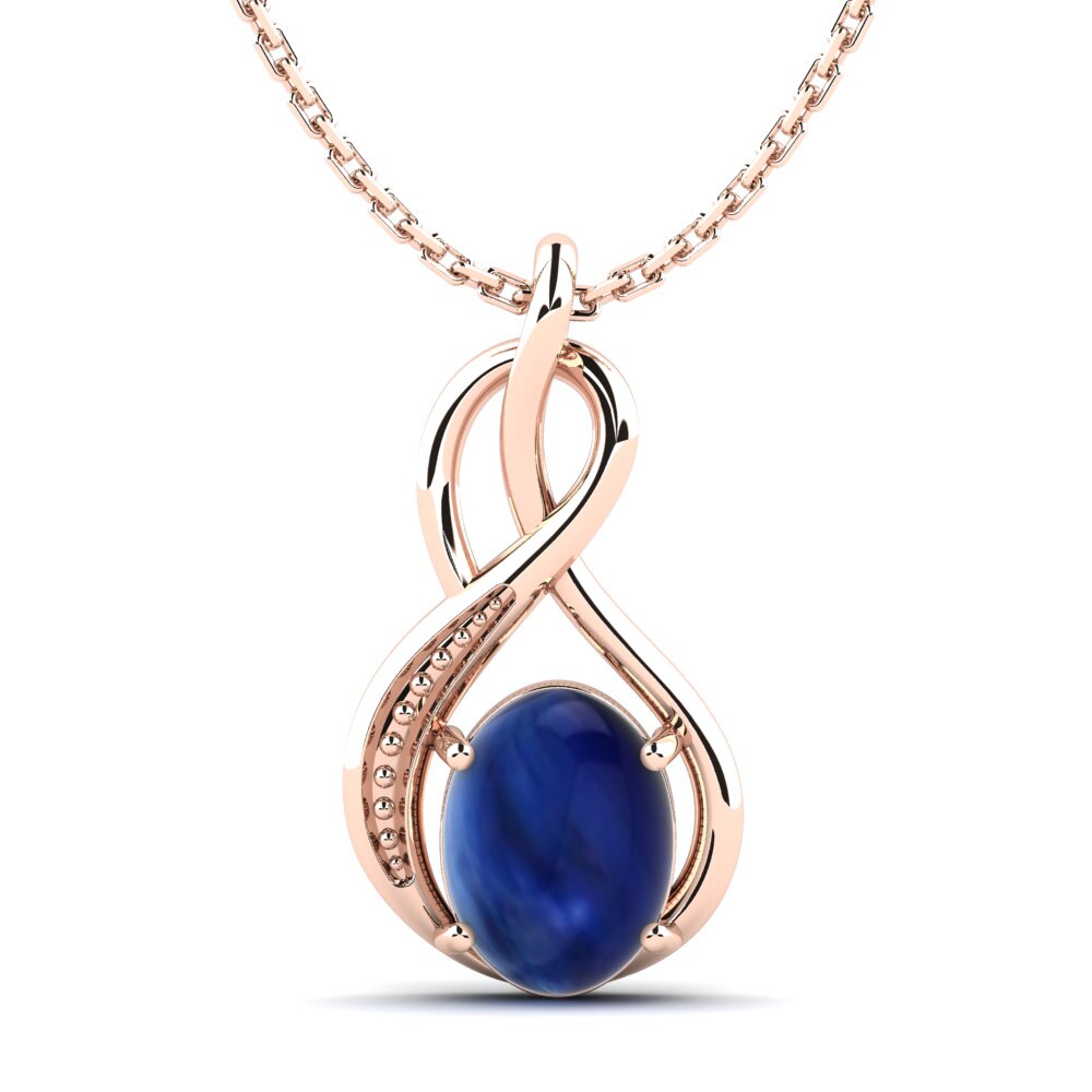 14k Oro Rosa Zafiro Cabujón Colgante de Mujer Kallesta
