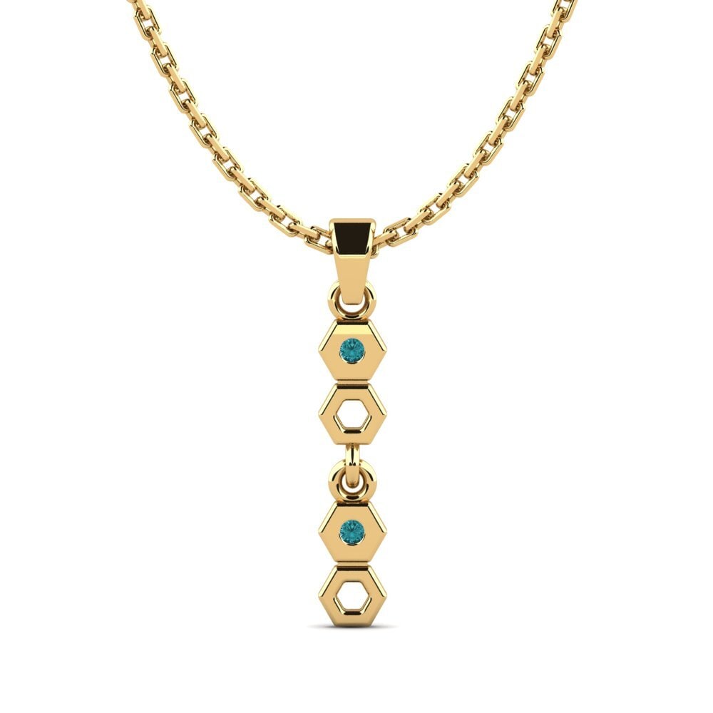 14k Oro Amarillo Diamante Azul Colgante de Mujer Kaloks