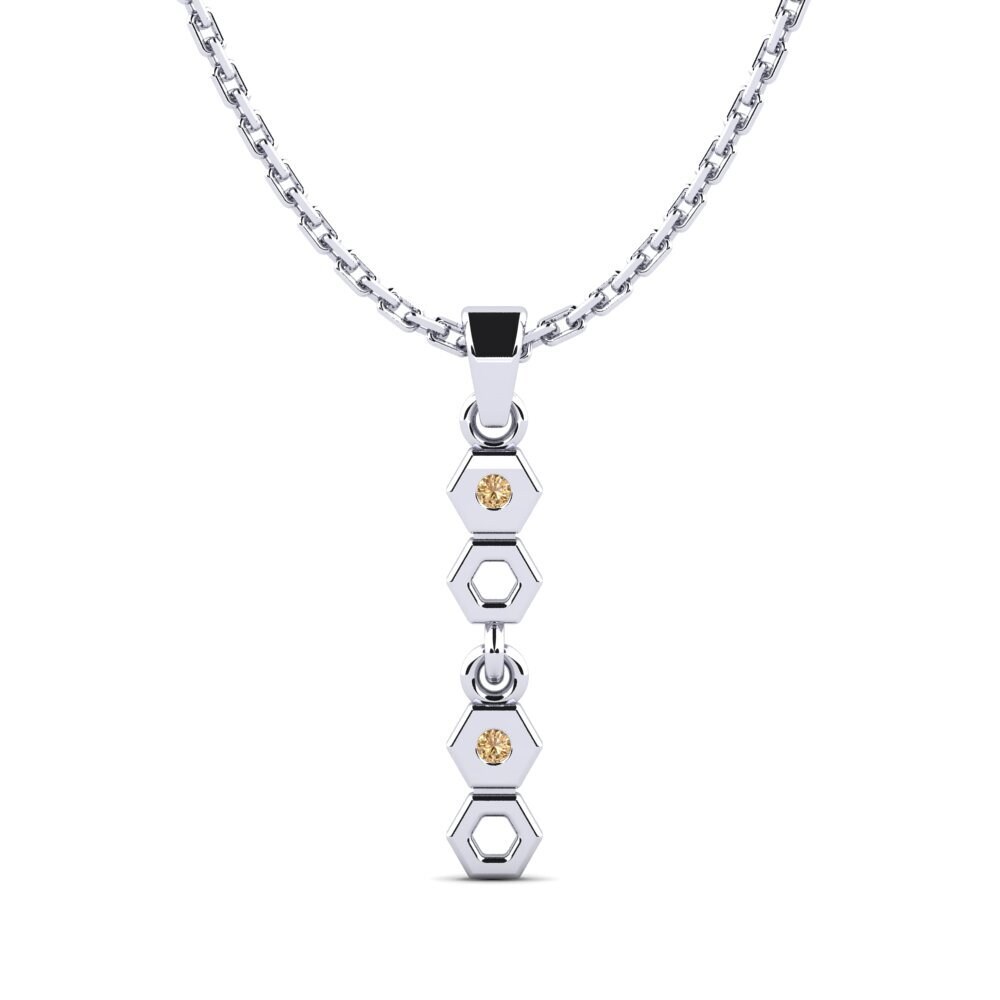 14k Oro Blanco Diamante café Colgante de Mujer Kaloks