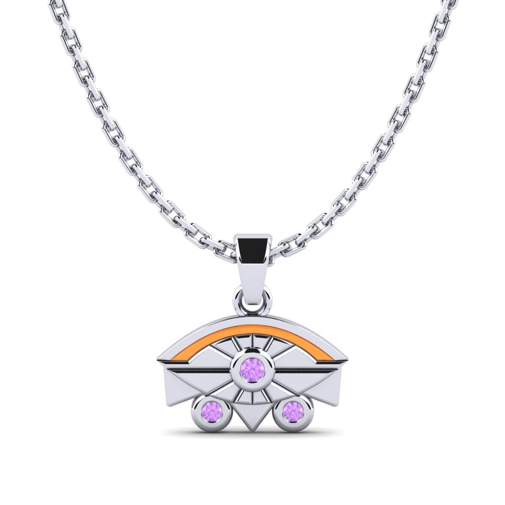 14k Oro Blanco Amatista Colgante de Mujer Kanapa