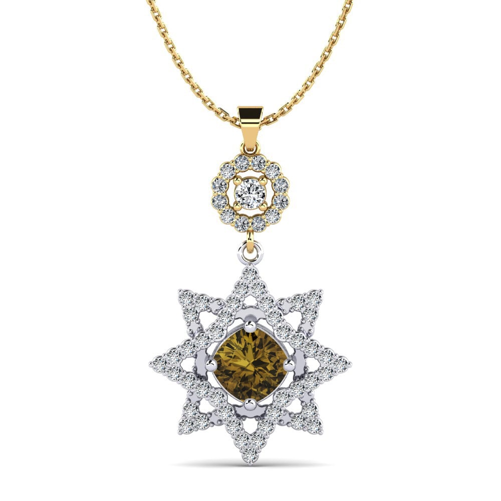 Dây chuyền Vàng Trắng-Vàng 9K Đá Zircon Nâu Ngôi sao