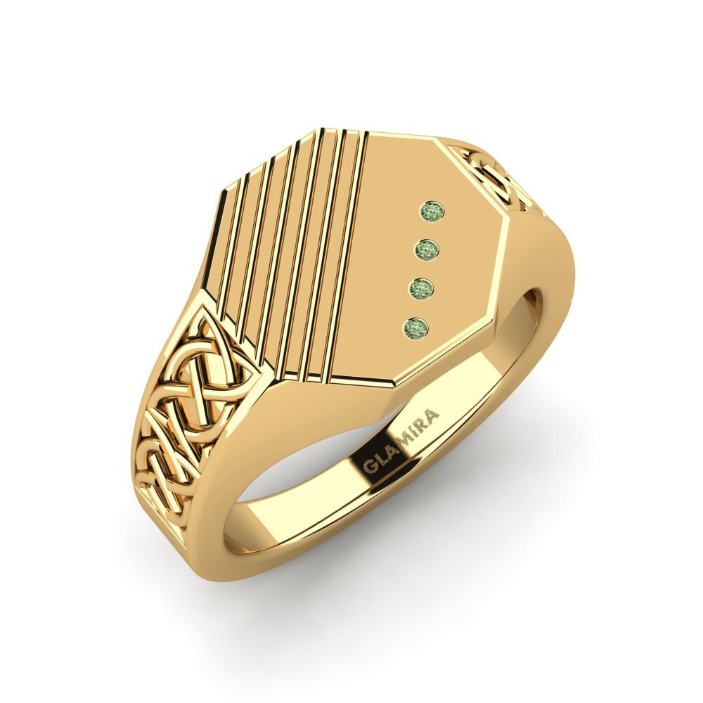 18ct Yellow Gold Green Diamond Men's Ring Kashton