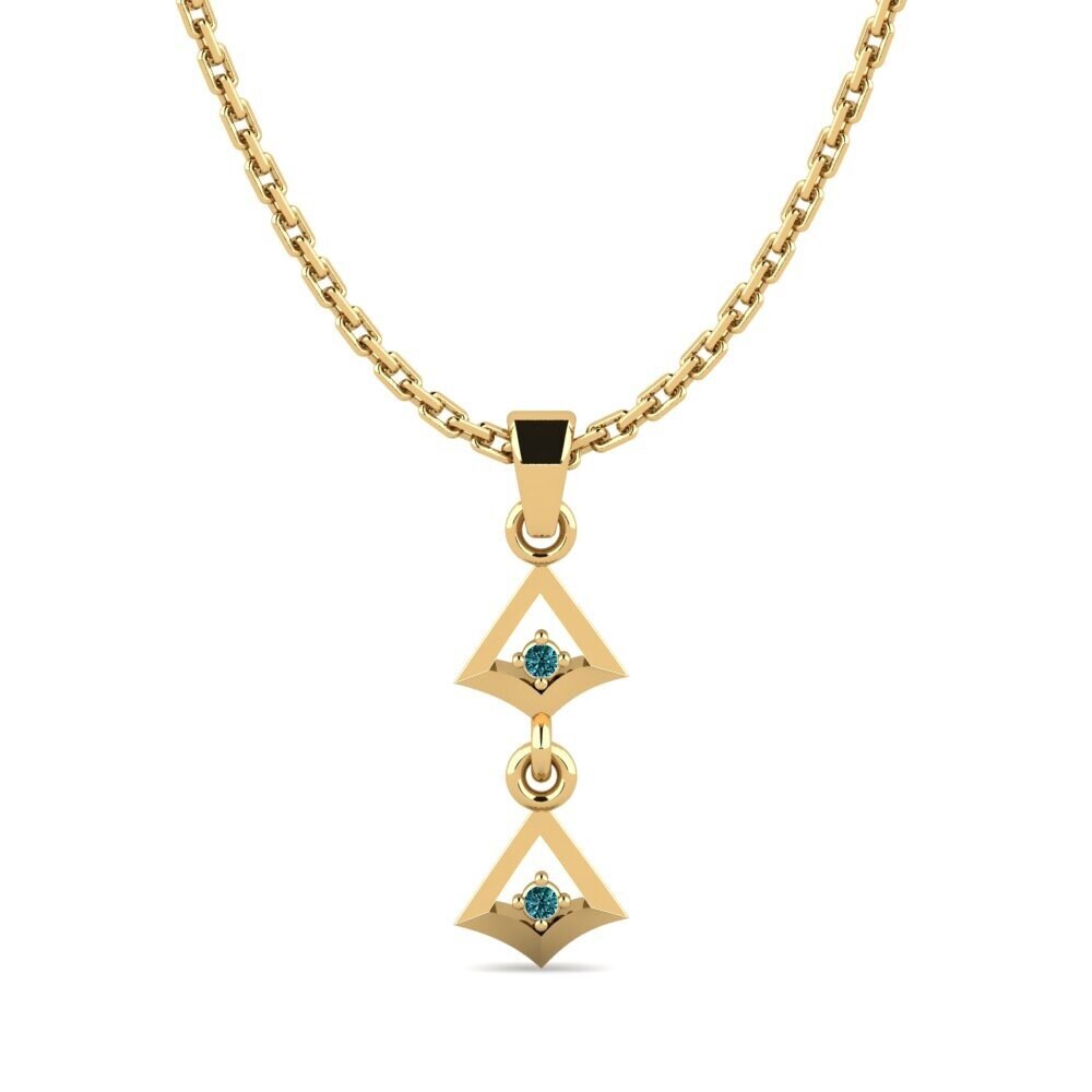 14k Oro Amarillo Diamante Azul Colgante de Mujer Katha