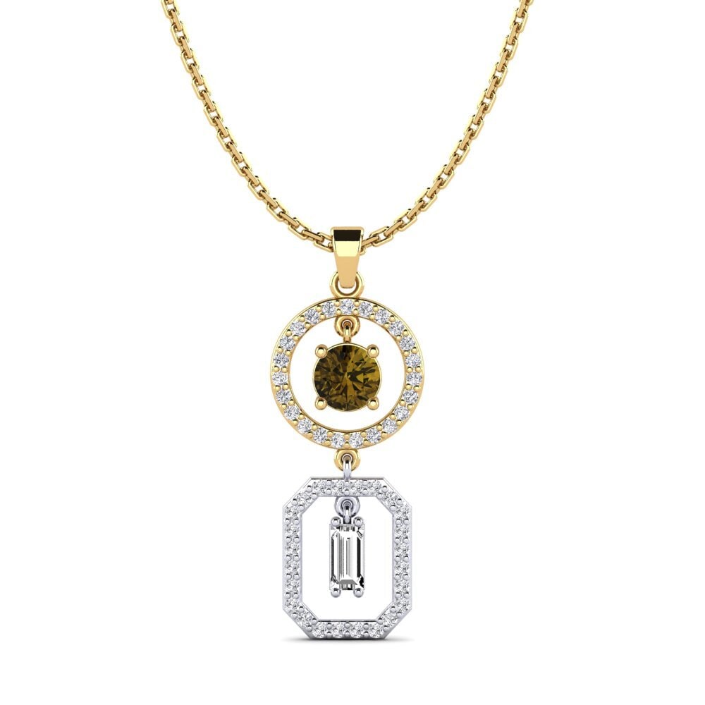 9k Oro Amarillo & Blanco Circón Marrón Colgante de Mujer Katida