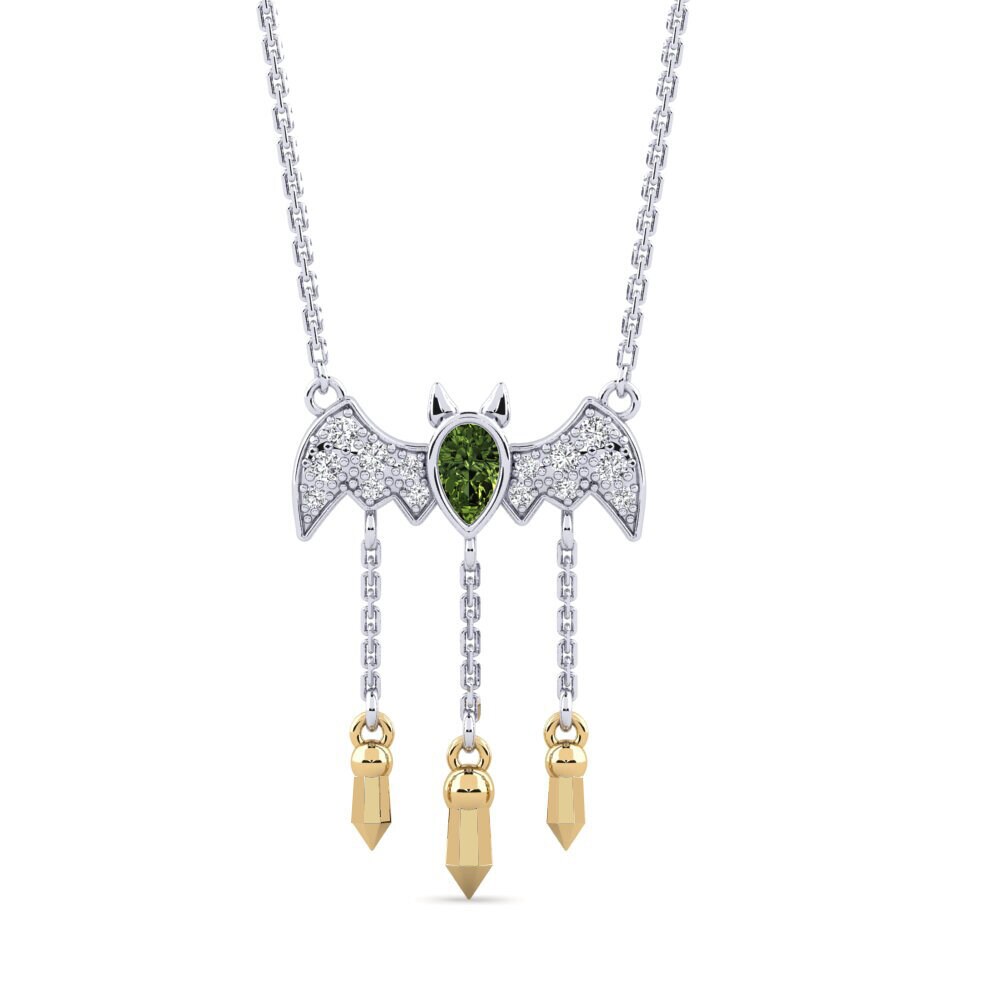 14k Oro Blanco & Amarillo Zafiro Verde Collar de Mujer Kcalm