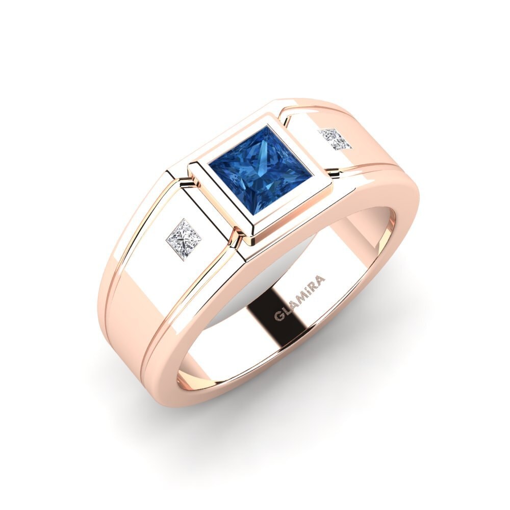 Oro Rosso 585 Zircone Blu Scuro Anello da uomo Keaton
