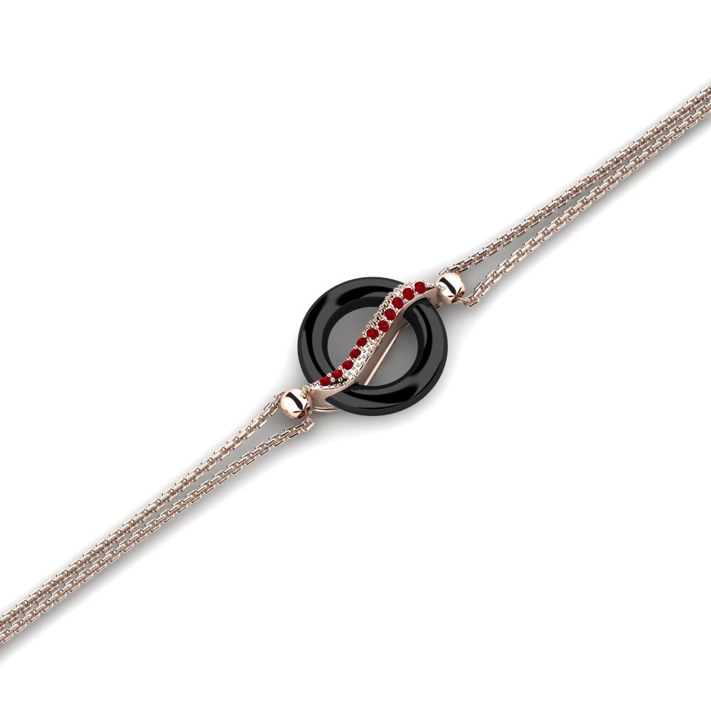 14k Oro Rosa Circonita Roja Pulsera de Mujer Kehl