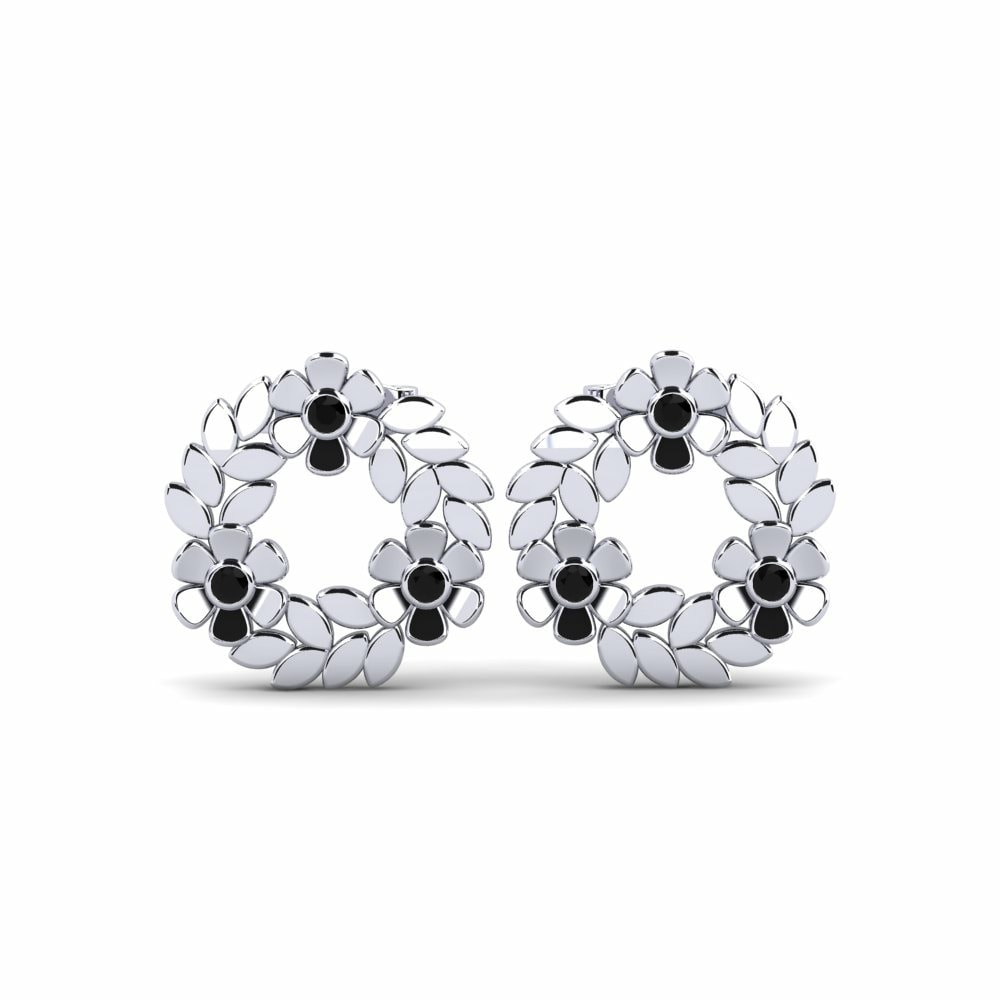 Studs Earrings GLAMIRA Keisha 585 White Gold Black Diamond