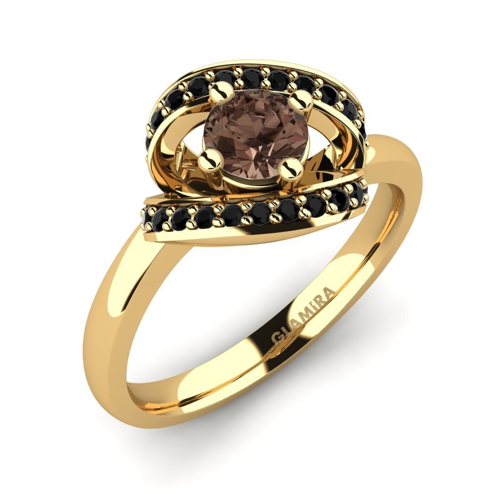 18k Oro Amarillo Cuarzo humo Anillo de compromiso Kelly