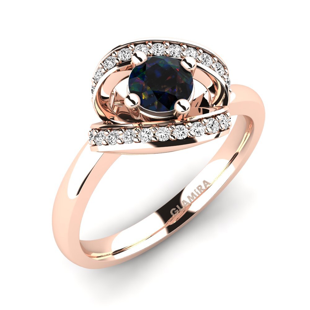 18k Oro Rosa Opalo Negro Anillo de compromiso Kelly