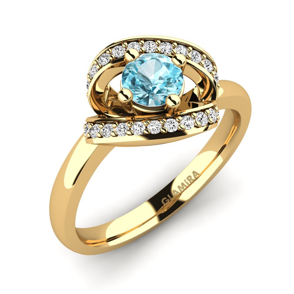14ct Yellow Gold Blue Zircon Engagement Ring Kelly