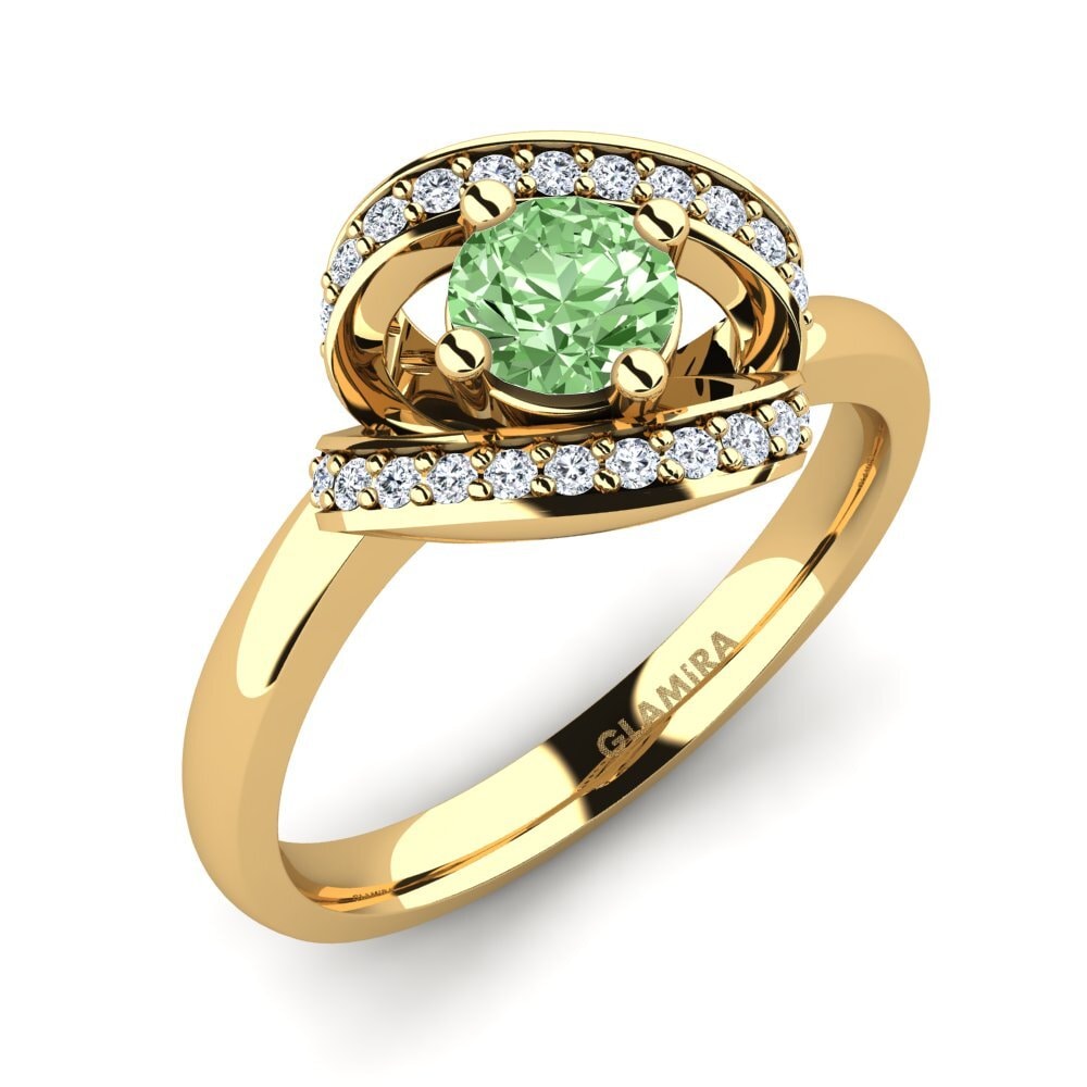 Gelbgold 375 Grüner Diamant Verlobungsring Kelly
