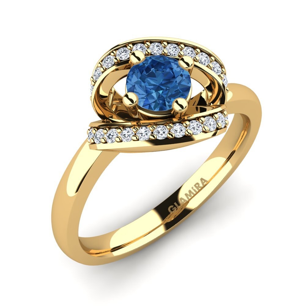 9k Oro Amarillo Circonita Azul Oscuro Anillo de compromiso Kelly