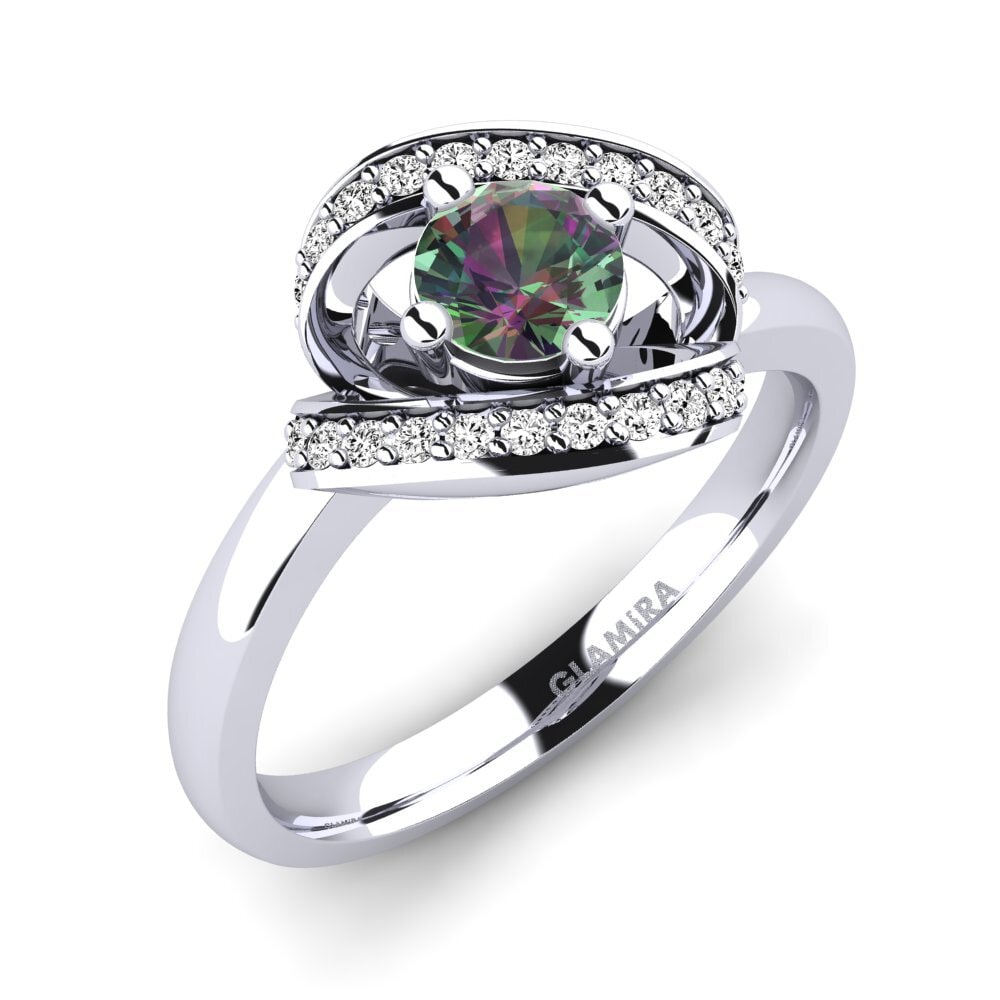18k Oro Blanco Topacio Místico Anillo de compromiso Kelly