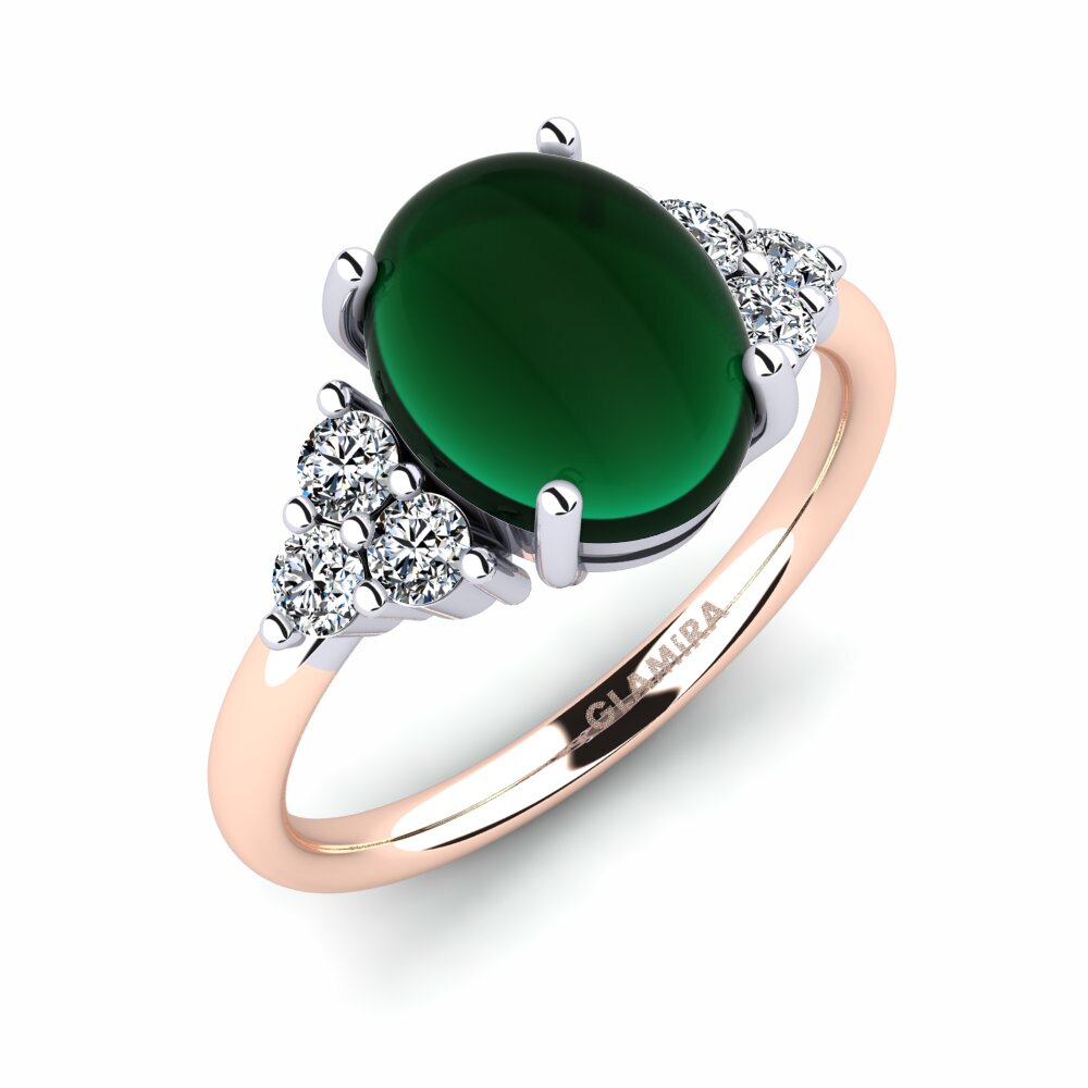 Or Rose& Blanc 18k Émeraude Cabochon Bague Kenina