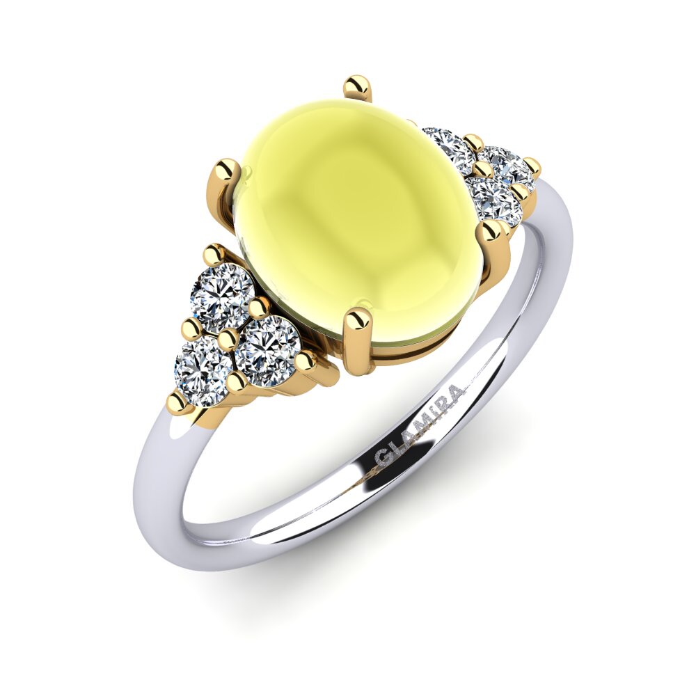 Or Blanc & Jaune 14k Topaze Citron Cabochon Bague Kenina