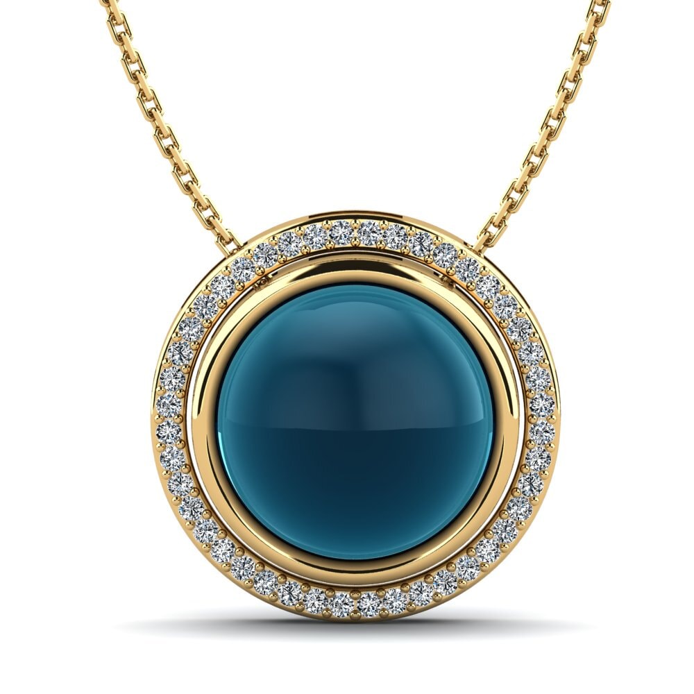 14k Oro Amarillo Topacio Azul Londres Cabujón Colgante de Mujer Kenndra