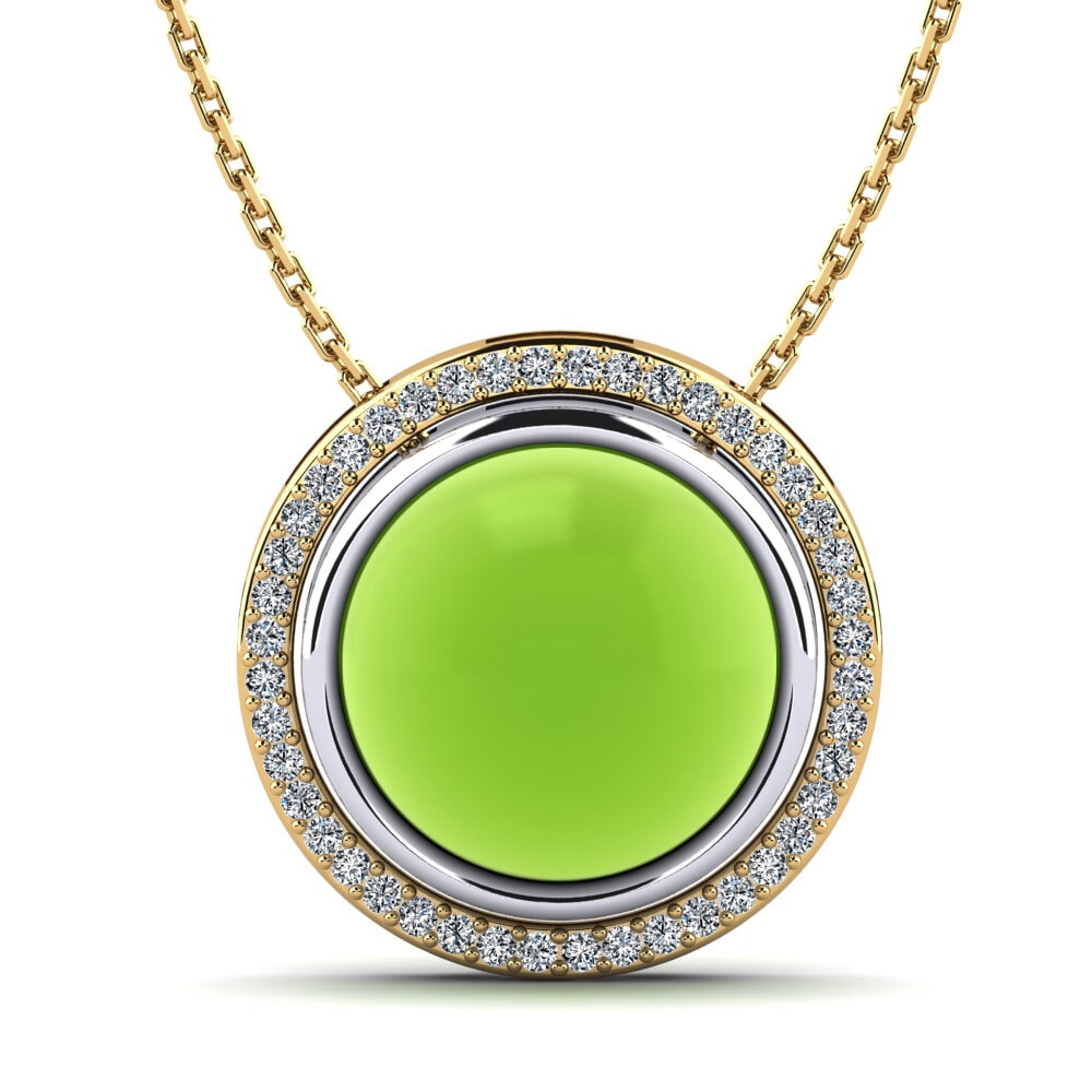 18k Oro Amarillo & Blanco Peridoto Cabujón Colgante de Mujer Kenndra