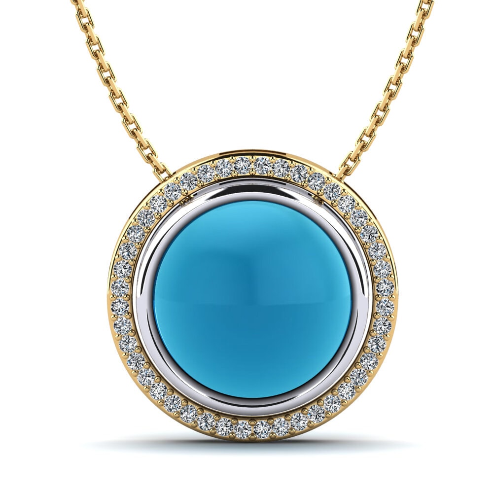 14k Oro Amarillo & Blanco Topacio Azul Cabujón Colgante de Mujer Kenndra