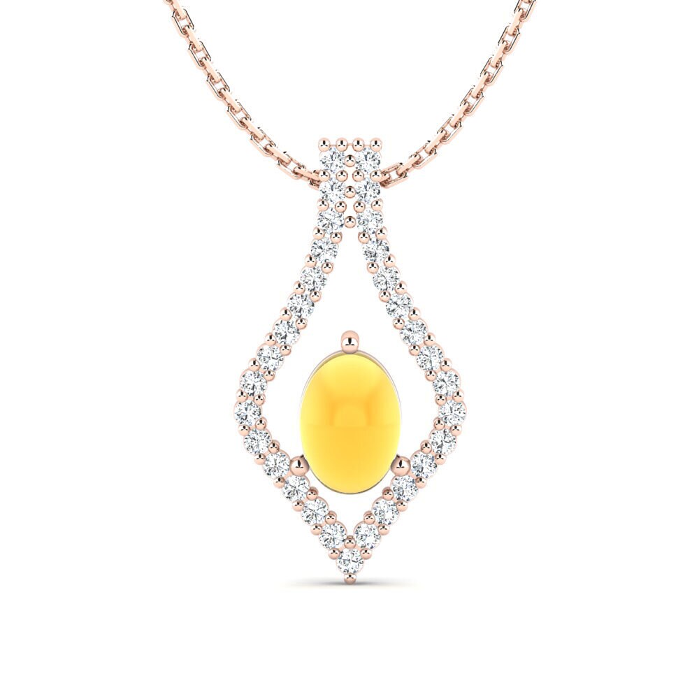 14k Oro Rosa Citrino Cabujón Colgante de Mujer Kenyada