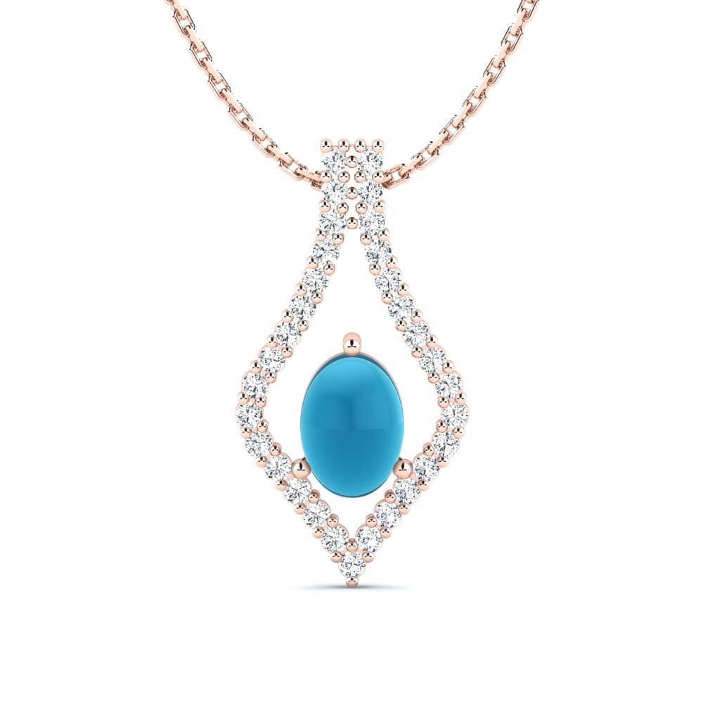 14k Oro Rosa Topacio Azul Cabujón Colgante de Mujer Kenyada