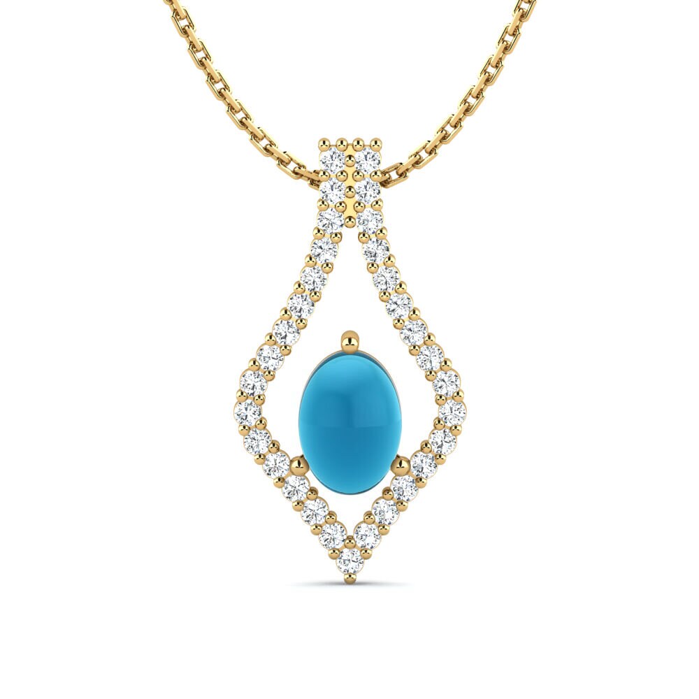 18k Oro Amarillo Topacio Azul Cabujón Colgante de Mujer Kenyada