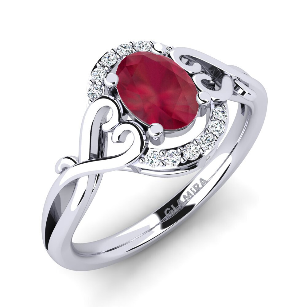 Broche Ruban En Argent 925 Avec Rubis De Labo - Fait Main, Pierres Cubiques Zircone, Neuf Sans Emballage