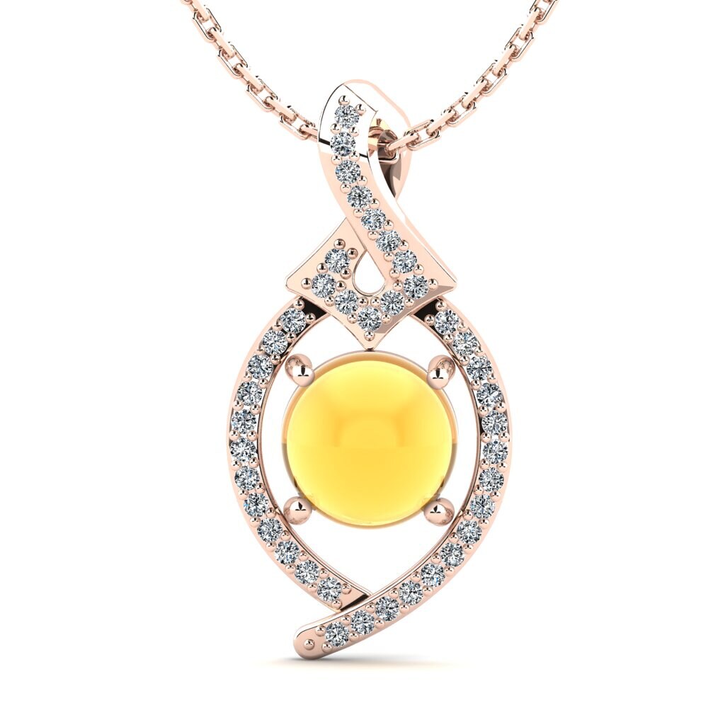 14k Oro Rosa Citrino Cabujón Colgante de Mujer Keshondra