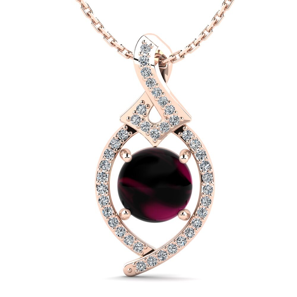 14k Oro Rosa Granate Rhodolite Cabujón Colgante de Mujer Keshondra