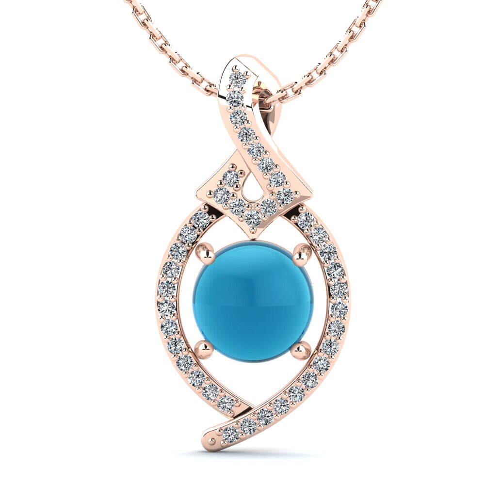 14k Oro Rosa Topacio Azul Cabujón Colgante de Mujer Keshondra