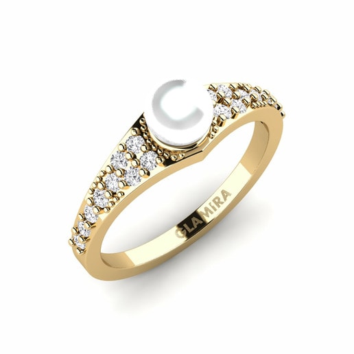 Pinky Ring Kest 585 Yellow Gold & White Sapphire & White Pearl