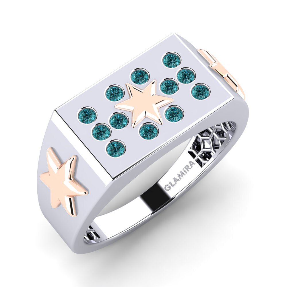 14ct White & Rose Gold Blue Diamond Men's Ring Kextra